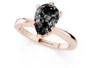 Fancy Black Pear Cut Diamond Solitaire Engagement Ring Set in Rose gold with Slim Tapered Solitaire Band