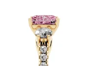 Radiant Cut Three-Stone Engagement Ring Setting for a Fancy Pink Lab-Grown Diamond | Yellow Gold