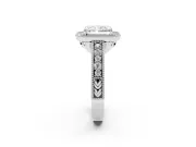 Radiant Cut Diamond Halo Ring Set in White gold with Round Accent Halo, Pavé Band and Prong Setting