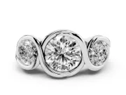 Round Cut Diamond Three-Stone Wave Ring Set in White gold with Bezel Setting