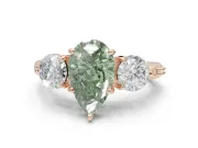 Pear-Shaped Three Stone Engagement Ring Setting for a Fancy Green Lab-Grown Diamond | Tapered Pave Band | Rose Gold