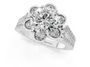 Round Petal Frame Floral Halo Engagement Ring Setting | Pavé Split Shank | Platinum