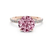 Round Pave Engagement Ring Setting for a Fancy Pink Lab-Grown Diamond | Slim Band | Rose Gold
