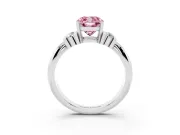 Fancy Pink Three-Stone Cushion Cut Diamond Channel Set Ring Set in White gold with Bar Prongs