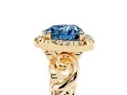 Heart-Shaped Filigree Halo Engagement Ring Setting for a Fancy Blue Lab-Grown Diamond | Yellow Gold