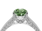 Oval Vintage Hidden Halo Engagement Ring Setting for a Fancy Green Lab-Grown Diamond | Milgrain Pave Band | Platinum
