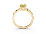 Fancy Yellow Oval Cut Diamond Solitaire Vine Band Ring Set in Yellow gold with Round Accents and Prong Setting
