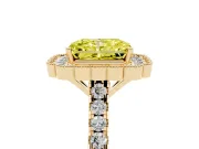 Fancy Yellow Radiant Cut Diamond Milgrain Floral Halo Engagement Ring Set in Yellow gold with Pavé Band