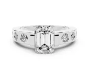 Emerald Cut Tension Style Engagement Ring Setting | Flush Set Accents | White Gold