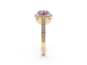 Round Floral Halo Engagement Ring Setting for a Fancy Pink Lab-Grown Diamond | Large Round Accents | Yellow Gold