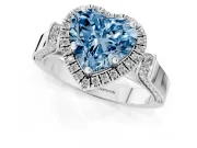 Heart-Shaped Halo Engagement Ring Setting for a Fancy Blue Lab-Grown Diamond | Pointed Pave Shoulders | Sterling Silver