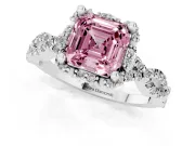 Fancy Pink Asscher Cut Diamond Halo Twist Band Solitaire Ring Set in Silver with Prong-Set Center Stone