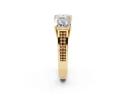 Princess Cut Three Stone Engagement Ring Setting | Beaded Shoulders | Yellow Gold