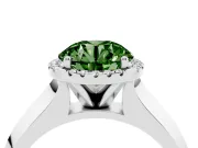 Fancy Green Round Cut Diamond Halo Ring Set in Silver with Cathedral Band and Prong Setting