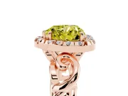 Fancy Yellow Heart Cut Diamond Halo Ring Set in Rose gold with Scrollwork Band and Prong Setting