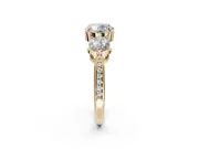 Round Three Stone Engagement Ring Setting | Tapered Pave Band | Yellow Gold