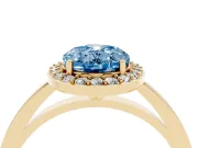 Oval Thin Halo Engagement Ring Setting for a Fancy Blue Lab-Grown Diamond | Plain Band | Yellow Gold