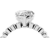 Heart Cut Diamond Solitaire Engagement Ring Set in Silver with Bezel Accents on Beaded Band