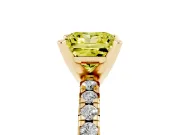 Fancy Yellow Princess Cut Diamond Solitaire Pavé Engagement Ring Set in Yellow gold with Round Band and Prong Setting