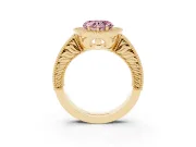Fancy Pink Heart Cut Diamond Halo Ring Set in Yellow gold with Round Accent Halo, Pavé Band and Prong Setting