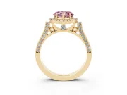 Heart-Shaped Halo Engagement Ring Setting for a Fancy Pink Lab-Grown Diamond | Pointed Pave Shoulders | Yellow Gold