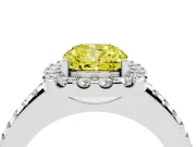 Cushion Cut Pave Halo Engagement Ring Setting for a Fancy Yellow Lab-Grown Diamond | Pave Band | White Gold