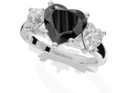 Heart-Shaped Three Stone Engagement Ring Setting for a Black Center | Tapered Band | White Gold