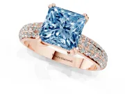 Princess Cut Three Row Pave Engagement Ring Setting for a Fancy Blue Lab-Grown Diamond | Rose Gold