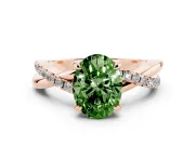 Fancy Green Oval Cut Diamond Twist Band Solitaire Set in Rose gold with Pavé Accents and Prong Setting