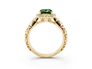 Cushion Cut Leaf Halo Engagement Ring Setting for a Fancy Green Lab-Grown Diamond | Bezel Accents | Yellow Gold