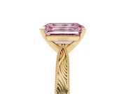 Emerald Cut Engraved Engagement Ring Setting for a Fancy Pink Lab-Grown Diamond | Yellow Gold