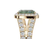 Emerald Cut Halo Pavé Engagement Ring Setting for a Fancy Green Lab-Grown Diamond | Narrow Split Shank | Yellow Gold