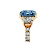 Asscher Cut Three Stone Engagement Ring Setting for a Fancy Blue Lab-Grown Diamond | Pave Shoulders | Yellow Gold