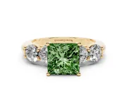 Princess Cut Five Stone Engagement Ring Setting for a Fancy Green Lab-Grown Diamond | Plain Band | Yellow Gold