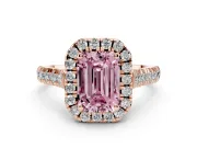 Emerald Cut Accented Halo Engagement Ring Setting for a Fancy Pink Lab-Grown Diamond | Rose Gold