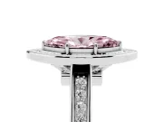 Fancy Pink Marquise Cut Diamond Halo Solitaire Ring Set in Silver with Pavé Band and Bezel Setting
