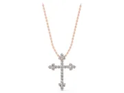 Round Lab-Grown Diamond Cross Pendant Necklace | Trefoil Tips | Rose Gold
