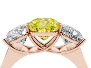 Cushion Cut Three Stone Engagement Ring Setting for a Fancy Yellow Lab-Grown Diamond | Basket Prong Heads | Rose Gold