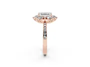 Emerald Cut Star Floral Halo Engagement Ring Setting | Graduated Pavé Band | Rose Gold