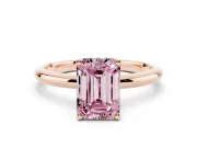 Emerald Cut Micro-Prong Hidden Halo Engagement Ring Setting for a Fancy Pink Lab-Grown Diamond | Plain Band | Rose Gold
