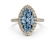 Marquise Halo Engagement Ring Setting for a Fancy Blue Lab-Grown Diamond | Pave Shoulders | Yellow Gold