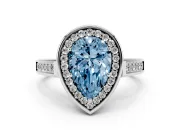 Fancy Blue Pear Cut Diamond Halo Solitaire Ring Set in Silver with Pavé Band and Bezel Setting
