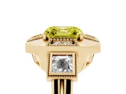 Fancy Yellow Asscher Cut Diamond Milgrain Halo Ring Set in Yellow gold with Split Shank