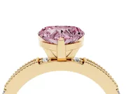 Fancy Pink Heart Cut Diamond Solitaire Ring Set in Yellow gold with Slim Pavé Band and Prong Setting