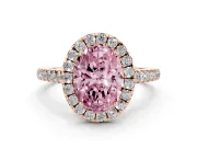 Oval Halo Engagement Ring Setting for a Fancy Pink Lab-Grown Diamond | Pave Shoulders | Rose Gold