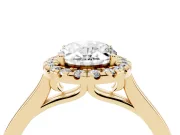 Oval Cut Halo Round Diamond Solitaire Ring Set in Yellow gold with Pavé Band and Prong Setting
