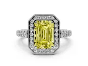 Emerald Cut Graduated Milgrain Halo Engagement Ring Setting for a Fancy Yellow Lab-Grown Diamond | Sterling Silver