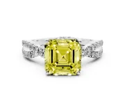 Asscher Cut Twisted Pave Engagement Ring Setting for a Fancy Yellow Lab-Grown Diamond | Split Shank | Platinum