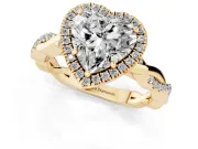 Heart-Shaped Twisted Halo Engagement Ring Setting | Pavé and Plain Strands | Yellow Gold
