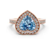 Fancy Blue Heart Cut Diamond Round Halo Ring Set in Rose gold with Pavé Band